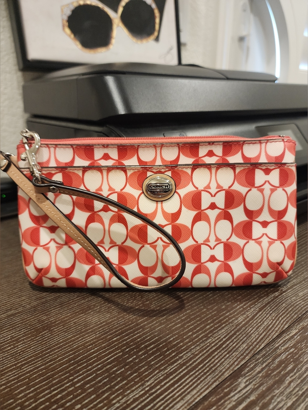 Coach Red Signature Coated Canvas Wristlet